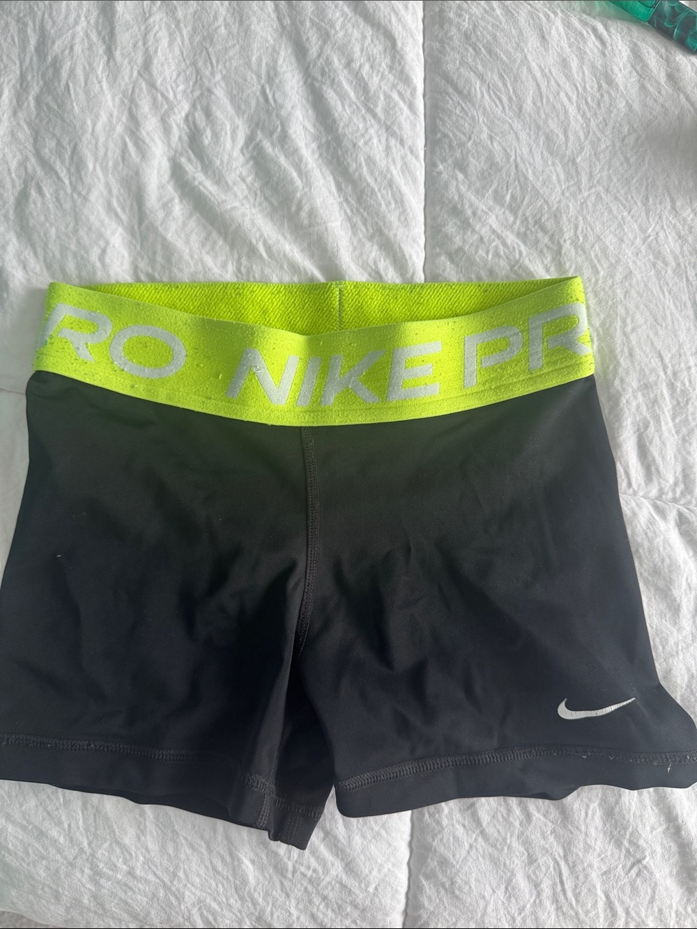 Nike Black Shorts Neon Yellow Waistband (pilling on waistband from foam blocks)
